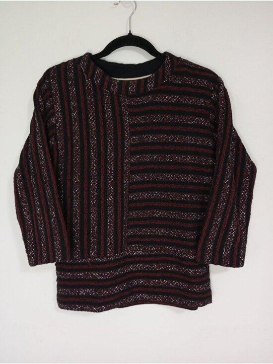 Anthropologie Tops - Anthropologie Akemi & Kin Striped Burgundy Black Metallic Knit Top S Womens